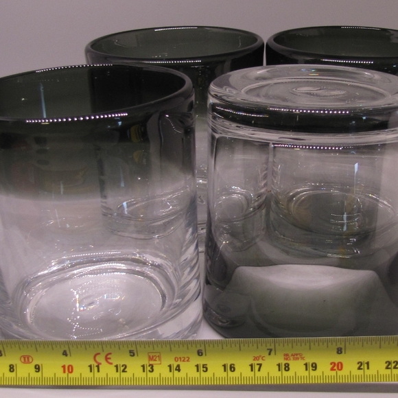 Glass Set of 4 Black & Gray Ombre Low Ball Hand Blown Hand Made 16oz NWOT - Picture 13 of 14